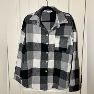 Black and White Plaid Button-Up Shacket